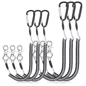 6 Pack Heavy Duty Fishing Lanyard Steel Wire Coiled Lanyard Kayak Retractable To - Picture 1 of 7