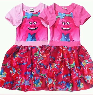New Trolls Kids Girls Short Sleeve Princess Dress Casual Party Cosplay Custume - Image 1 of 4