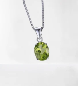 Sterling Silver 925 Oval Green Peridot Pendant August Birthstone Necklace Gift - Picture 1 of 4