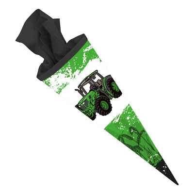 itenga Schultüte Zuckertüte 70 cm rund Traktor Filzverschluss schwarz Jungen