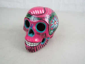 "DAY OF THE DEAD" Clay Pottery Multi Colored Hand Painted Skull-Made In Mexico - Picture 1 of 9