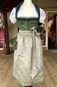 Kinga Mathe Dirndl Michelle, grün, Gr. 40, Seide Designer beige Leinen gold 70cm - Bild 1 von 7