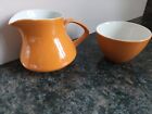 vintage poole pottery burnt orange milk jug creamer & sugar bowl - A8