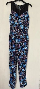 Preowned Women's Attention Floral Sleeveless Jumpsuit Blue Size Medium M Pockets - Picture 1 of 15