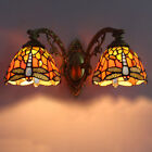 2-Light Tiffany Wall Sconce Dragonfly Stained Glass Shade Wall Light Indoor Lamp