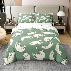 Cartoon Cat 100% Organic Cotton Comforter Cover Cute Cat Pet Animal Duvet Cov... - Picture 1 of 7