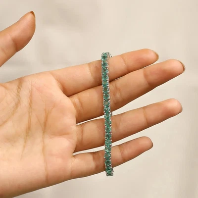 Pulsera Tenis Mujer Joyería Auténtica Oro Blanco 14K Natural Verde Esmeralda Foto 1 de 4