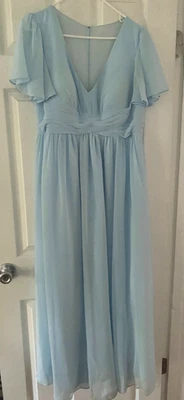 Sky Blue AZAZIE Verna Maternity Gown Dress A-Line Princess Pleated Ruched Sz A14 - Image 1 of 4