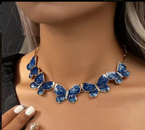 Blue butterfly choker necklace - Picture 1 of 2