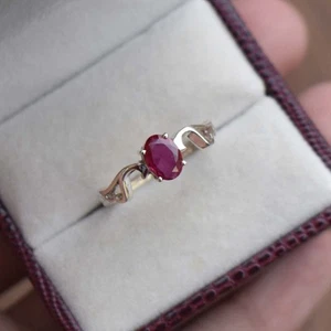 925 Sterling Silver Lab Created Ruby Ring Handmade Ring Size 7.75 - Picture 1 of 7