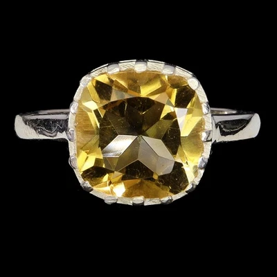 Black Friday 925 Sterling Silver Ring Cushion Citrine 10mm Natural Jewelry Sz 7 - Image 1 of 4