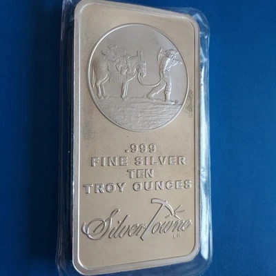 Barra de plata SilverTowne Prospector Design 10 oz onzas troy .999 fina sellada  Foto 1 de 4