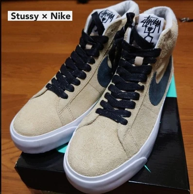 NIKE SB ZOOM BLAZER MID×STUSSY AH6158-700 Men's Sneakers Gold Black US 9.5 New - Image 1 of 4