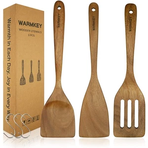 Acacia Wood Spatula Set of 3 - Natural Wooden Cooking Utensils for Nonstick P... - Picture 1 of 6