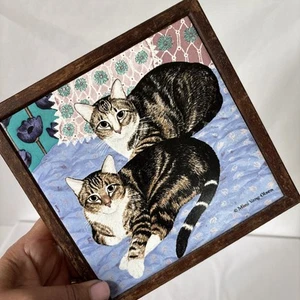 Vintage Purrfect Friends Cat Tile Trivet Biscuit & Muffin Mimi Vang Olsen, Avon - Picture 1 of 7