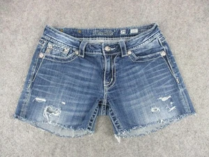 Miss Me Denim Shorts Womens 29 Distressed Rhinestone Embroidered Cutoff Denim - Picture 1 of 15