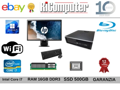 Postazione Pc I7 Ram 16GB SSD 500GB Monitor 23 Mouse e Tastiera  Blu Ray Win 11 - Immagine 1 di 2