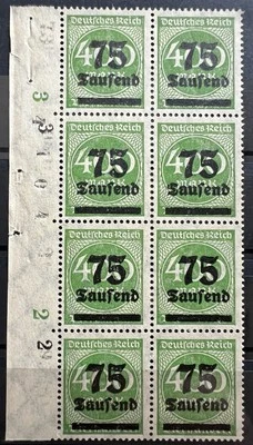 1923 German Empire 75 Laufend Overprint MNH Stamps Margin Block Germany Reich - Image 1 of 2