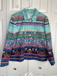 Coldwater Creek Blazer Jacket Art to Wear Geometric Lightweight Lined Sz L - Picture 1 of 6
