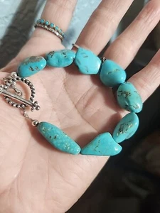 925 Sterling Silver Turquoise Nugget Bracelet Handmade - Picture 1 of 6