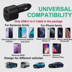 60W Samsung Super Fast Charging Dual Car Charger (45W+15W) 2 Port USB-C & USB-A - Picture 1 of 7