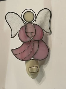 Vintage Stained Glass Nightlight Pink Angel Works - Picture 1 of 4