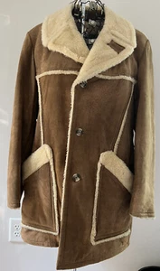 Men’s VINTAGE London Fog RANCHERS COAT Suede Leather Shearling 40L EUC - Picture 1 of 11