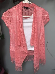 A. Byer 2 in 1 tank & lacy fringed short sleeve shirt Girls sz 14 NWOT - Picture 1 of 6