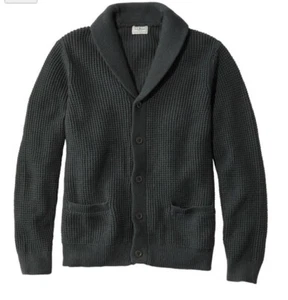 LL Bean Men's 100% Organic Cotton Waffle Sweater, Cardigan XL Dark Pine - Picture 1 of 20
