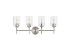 Home Decorators Ayelen 4-Light Brushed Nickel Vanity Light with Clear Glass - Picture 1 of 3