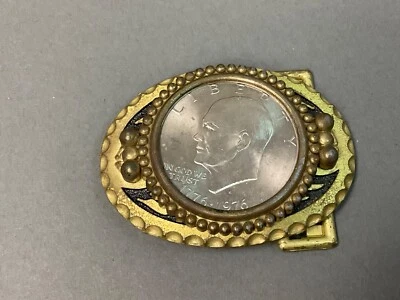 Vintage Western Belt Buckle w/ 1976 Bicentennial Eisenhower Dollar Coin - Image 1 of 4
