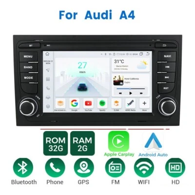7" CarPlay Para Audi A4 S4 RS4 2000-2009 Coche Estéreo GPS BT Android 13 Radio WIFI Foto 1 de 4