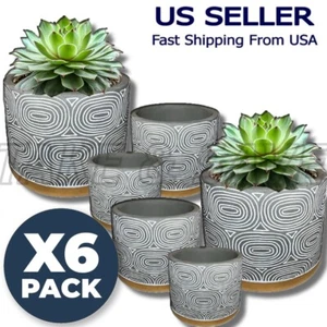 6 Pack / Cement Modern Planters for Plants Pots w/ Drainage Holes Indoor Outdoor - Picture 1 of 5