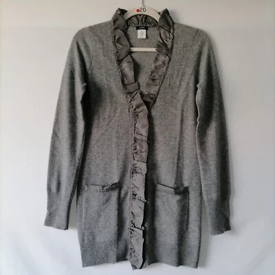 J.Crew 女式灰色荷叶 V 领超大纽扣开衫毛衣 XS 码 — 第 1/4 张图片