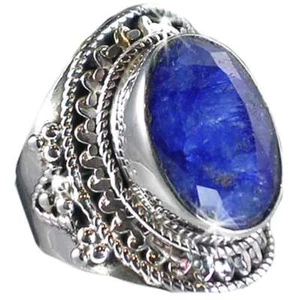 GENUINE BLUE SAPPHIRE_UNIQUE SWIRL HAND TOOLED RING_SZ-5__925 STERLING SILVER-NF - Picture 1 of 11