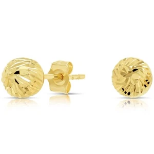 14K Real Solid Gold Spiral Diamond-Cut Round Ball Bead Studs Earrings Push-back - Picture 1 of 8