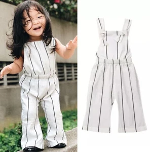 Toddler Jumpsuit Striped Sleeveless Kids Girl Casual Rompers Suspender Pants - Picture 1 of 7