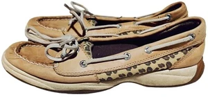 Sperry Loafer Womens 7 Leather Shoe Leopard Cheetah Print TopSider Boat Deck Y2K - Picture 1 of 6