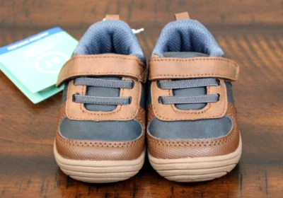 NEW Stride Rite BLUE SNEAKERS Toddler Boys 4 Medium Shoes Brown Washable - Image 1 of 4