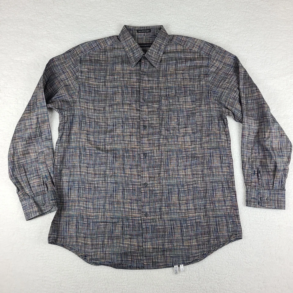 Camisa de Vestir Jhane Barnes Para Hombres Grande Multicolor Preppy Clubbing Algodón Abotonada Foto 1 de 4