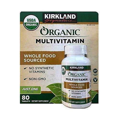 Multivitamínico orgánico Kirkland, fuente de alimentos integrales, sin OGM, 80 tabletas EXP 01-27 Foto 1 de 1