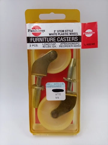 Pack of 2 Fautless Vintage Stem White Casters 2" Wheels Roller Furniture Cover