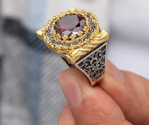 Herren Ring 925 Sterling Silber mit rotem zirkon stein rhodiniert elegant - Picture 1 of 7