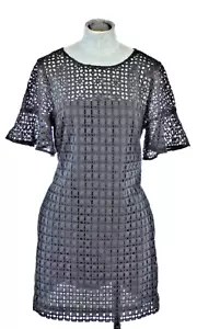Banana Republic Dress Navy Cutwork Eyelet Short Ruffle Sleeve Round Neck UK 8 - Picture 1 of 18