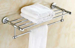 New Polished Chrome Wall Mount Bathroom Towel Rail Holder Rack Bar Shelf  mba801 - Picture 1 of 7