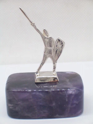 Alberto Da Giussano in ARGENTO 925 su Ametista Viola - fermacarte Pietra Dura - Immagine 1 di 4