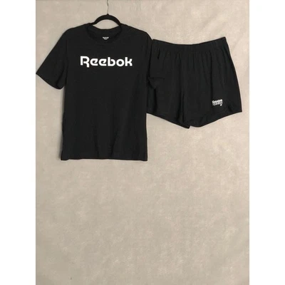 Reebok T-Shirt and Short Set Women's Medium Black NEW - Image 1 of 4