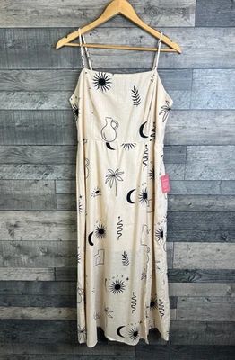 Yumi Midi Dress Size UK 16 Ivory Boho Mystic Print Pattern Strappy Cotton Sun - Image 1 of 4