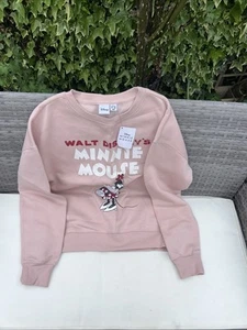 Ladies Pale Pink Cotton Blend Minnie Mouse Sweatshirt New With Tags Size 10/12 - Picture 1 of 6