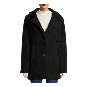 Jason Maxwell Oversized Black Faux Sherpa Teddy Coat Mid-Length  M - Picture 1 of 10